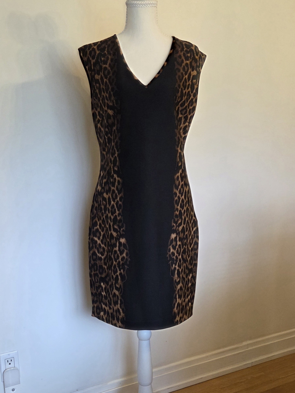 Boston Proper Black Dress with Brown Leopard Panels